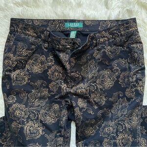 Lauren by Ralph Lauren Black and Gold Paisley Slim Pant